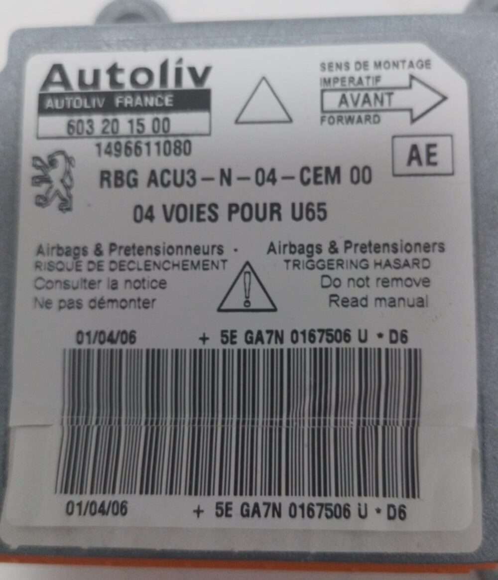 Centralita Airbag Fiat Peugeot 1496611080 603201500 603 20 15 00